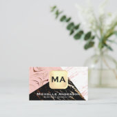 Roze zwarte witte marmer | Monogram Visitekaartje (Staand voorkant)