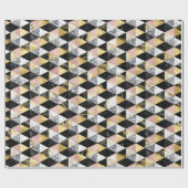 Roze, Zwarte & Witte Marmer Textuur Geometrisch Cadeaupapier (Vlak)