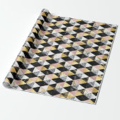 Roze, Zwarte & Witte Marmer Textuur Geometrisch Cadeaupapier (Uitgerold)