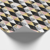 Roze, Zwarte & Witte Marmer Textuur Geometrisch Cadeaupapier (Hoek)