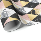 Roze, Zwarte & Witte Marmer Textuur Geometrisch Cadeaupapier (Rol Hoek)
