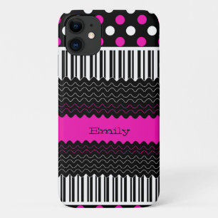 Roze, zwarte & witte patronen iPhone 3-tas 11 Hoesje
