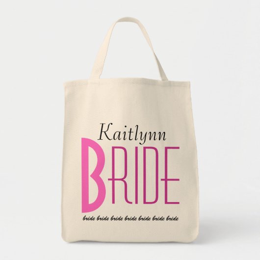 Roze zwarte witte persoonlijke bride tote bag (Voorkant)