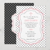 Roze zwarte witte poka Dots communiqué Kaart (Voorkant / Achterkant)