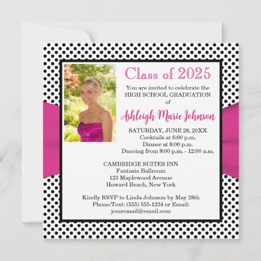 Roze zwarte witte polaire dot Foto Afstuderen Uitn Kaart (Achterkant)