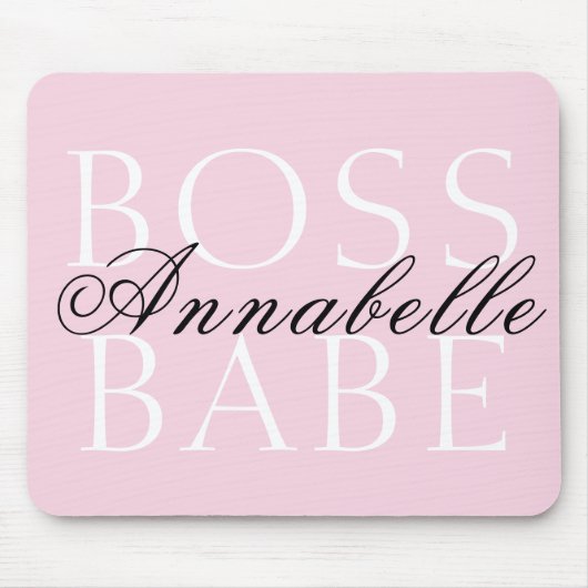 Roze zwarte witte scriptnaam Boss Babe Muismat (Voorkant)