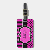 Roze, zwarte, witte Stippen Bagagelabel (Voorkant verticaal)