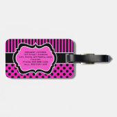 Roze, zwarte, witte Stippen Bagagelabel (Achterkant horizontaal)