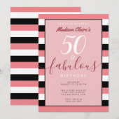 Roze zwarte witte streep 50 en verbluffende verjaa kaart (Voorkant / Achterkant)