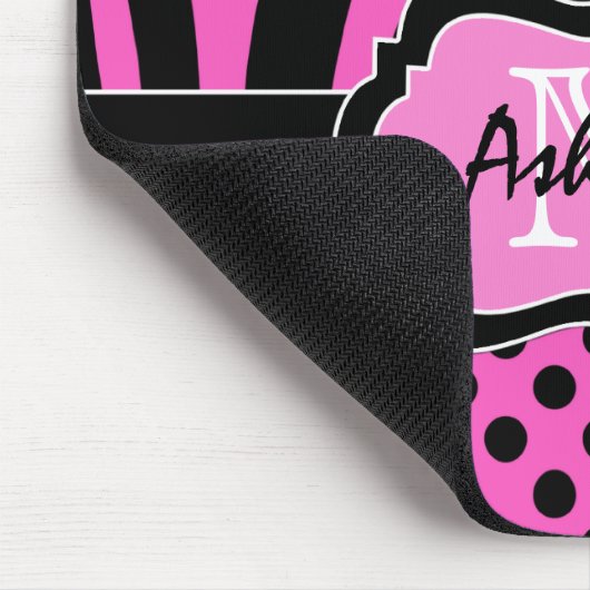 Roze, zwarte, witte streep en Stippen Mousepad Muismat (Hoek)