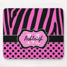 Roze, zwarte, witte streep en Stippen Mousepad