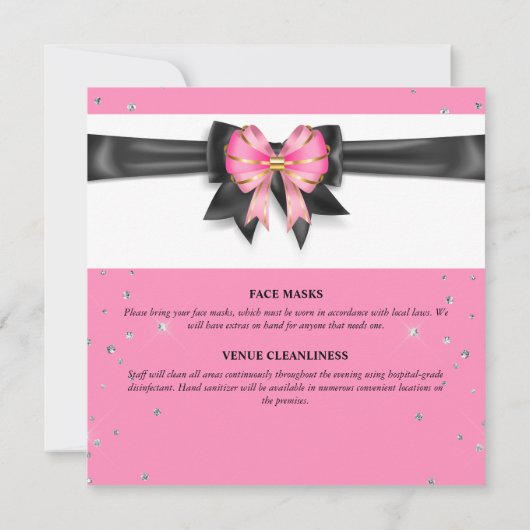 Roze zwarte witte streep glitter boogvonk kaart (Achterkant)