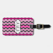 Roze, zwarte, witte strepen Bagagelabel (Voorkant horizontaal)