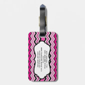 Roze, zwarte, witte strepen Bagagelabel (Achterkant verticaal)