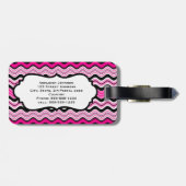 Roze, zwarte, witte strepen Bagagelabel (Achterkant horizontaal)