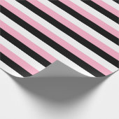 Roze zwarte witte strepen cadeaupapier (Hoek)