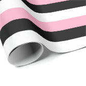 Roze zwarte witte strepen cadeaupapier (Rol Hoek)
