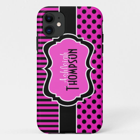 Roze zwarte witte striped Polka Dots iPhone 5 Hoes (Achterkant)