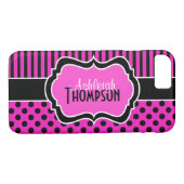 Roze zwarte witte striped Polka Dots iPhone 7 Hoes (Achterkant (Horizontaal))