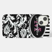 Roze, zwarte, witte stripper Damask iPad-luchttas iPhone Hoesje (Achterkant horizontaal)