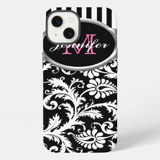 Roze, zwarte, witte stripper Damask iPad-luchttas iPhone Hoesje (Achterkant)