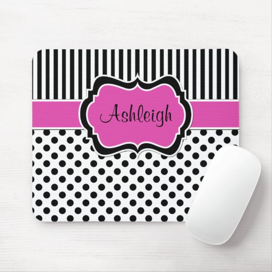 Roze zwarte witte strips poka Dots Mousepad Muismat (Met muis)