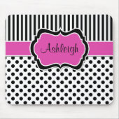 Roze zwarte witte strips poka Dots Mousepad Muismat (Voorkant)