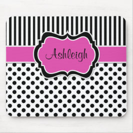 Roze zwarte witte strips poka Dots Mousepad Muismat