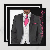 Roze zwarte witte tuxedo bachelor feestjes kaart (Voorkant / Achterkant)