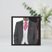 Roze zwarte witte tuxedo bachelor feestjes kaart (Staand voorkant)