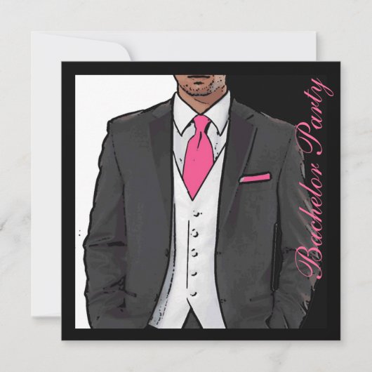 Roze zwarte witte tuxedo bachelor feestjes kaart (Voorkant)