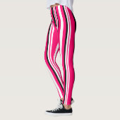 Roze zwarte witte verticale strepen leggings (Links)