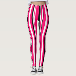Roze zwarte witte verticale strepen leggings