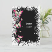 roze zwarte witte waterverf vlinder kaart (Staand voorkant)