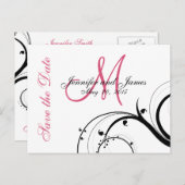 Roze, zwarte, witte wervelingen Save the Date Brie Aankondigingskaart (Voorkant / Achterkant)