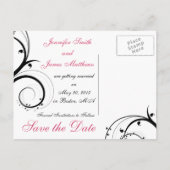 Roze, zwarte, witte wervelingen Save the Date Brie Aankondigingskaart (Achterkant)