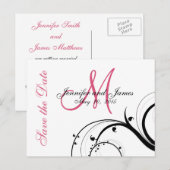 Roze, zwarte, witte wervelingen Save the Date Brie Aankondigingskaart (Voorkant / Achterkant)