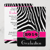 Roze, zwarte, witte zebra AfdrukAfstuderen uitnodi Kaart (Voorkant / Achterkant)