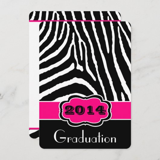Roze, zwarte, witte zebra AfdrukAfstuderen uitnodi Kaart (Voorkant / Achterkant)