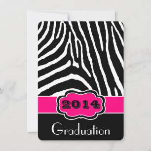 Roze, zwarte, witte zebra AfdrukAfstuderen uitnodi Kaart