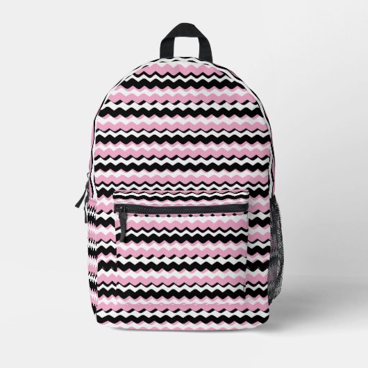 Roze, Zwarte & Witte Zigzag Rugzak – Trend Mode (Voorkant)