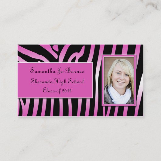 Roze Zwarte Zebra Afstuderen Handouts Contactkaartje (Voorkant)
