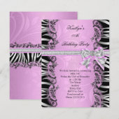 Roze zwarte Zebra Elegant Birthday Party Kaart (Voorkant / Achterkant)