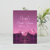 Roze/Zwarte Zebra Print & Boog Verjaardag Uitnodig Kaart (Staand voorkant)