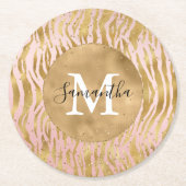 Roze zwarte zebra Print glitz Sparkle Ronde Kartonnen Onderzetter (Voorkant)