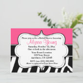 Roze zwarte zebra print uitnodiging (Staand voorkant)