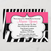 Roze zwarte zebra print uitnodiging (Voorkant / Achterkant)