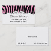 Roze zwarte Zebra roze diamanten  zilver Sw Visitekaartje (Voorkant / Achterkant)