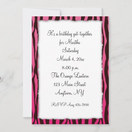 Roze Zwarte Zebra Strepen Kaart (Voorkant)