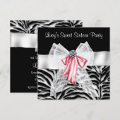 Roze zwarte Zebra Sweet 16 Birthday Party Kaart (Voorkant / Achterkant)
